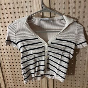 Bershka White and Black Striped Button Down Shirt